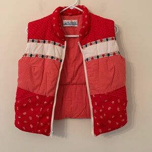 Red Quilted Vest with Floral Accents
